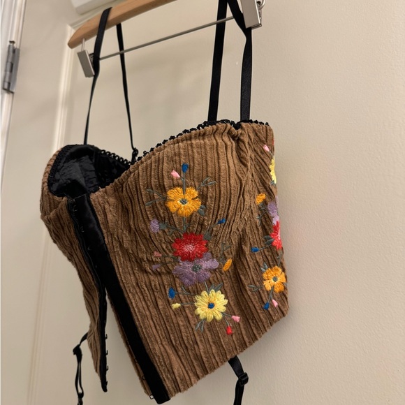 Danielle Guizio Tops - Danielle Guizio Brown Embroidered Floral Corset Top